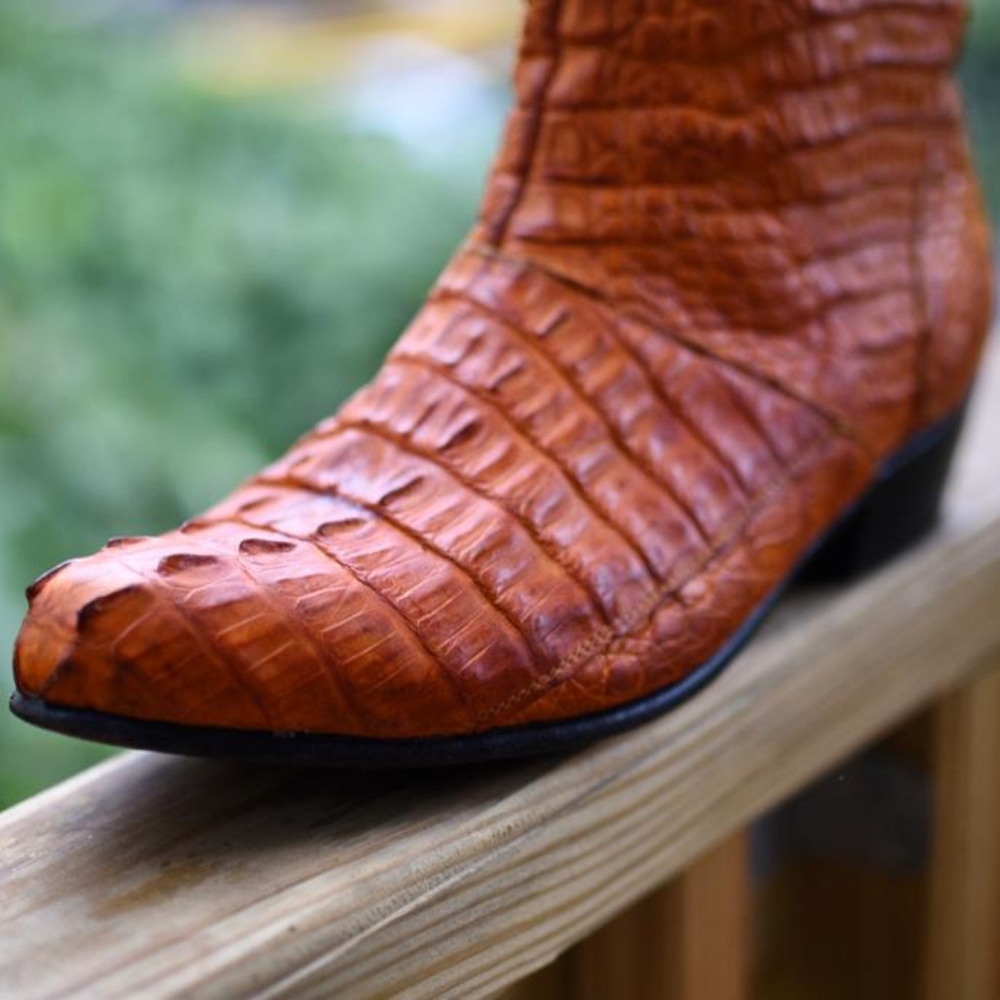 Men's Orange Croc-Texture Cowboy Boots - Picture 4 of 12